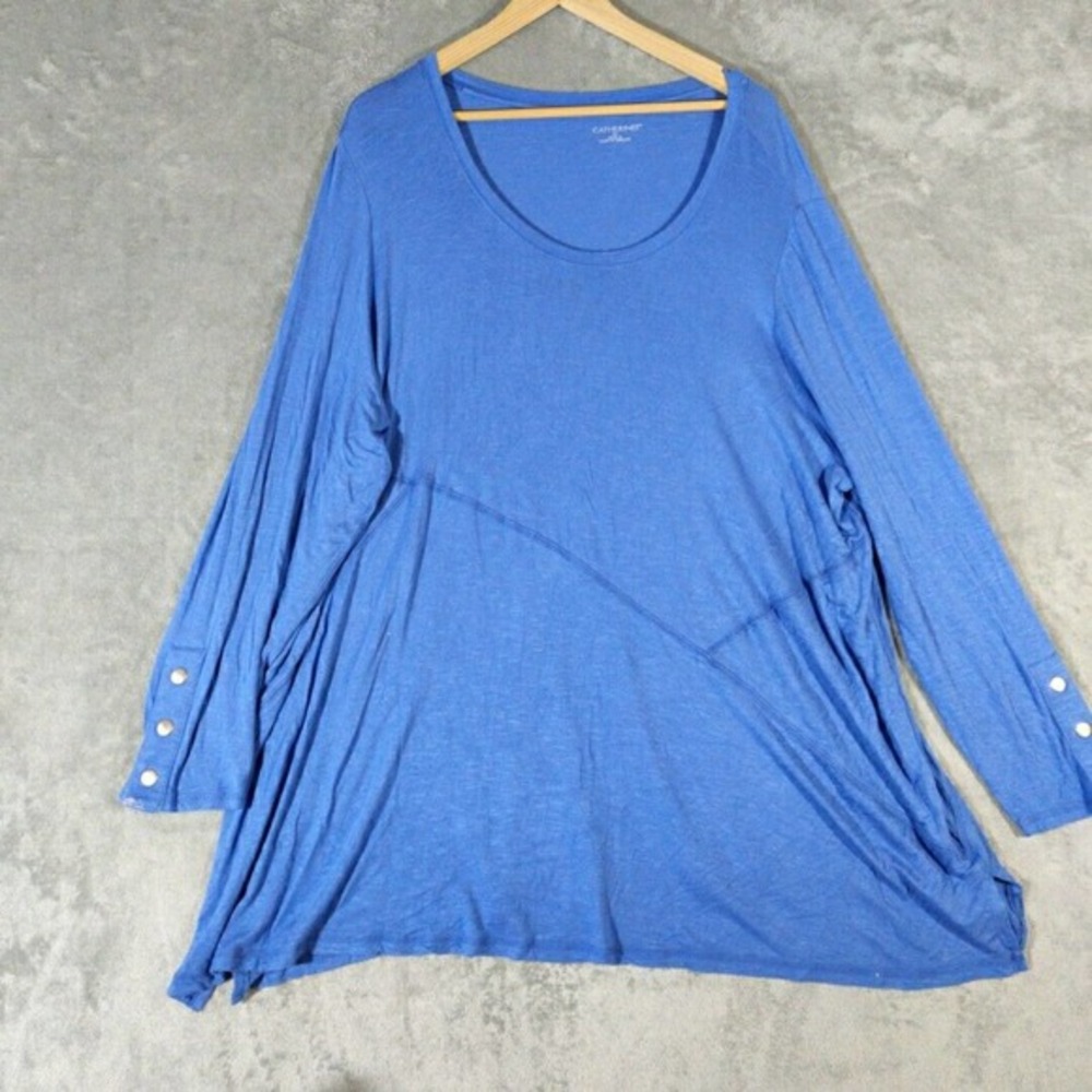 Catherines Shirt Womens 2X Blue Knit Tunic with 3/4 sleeve Normcore